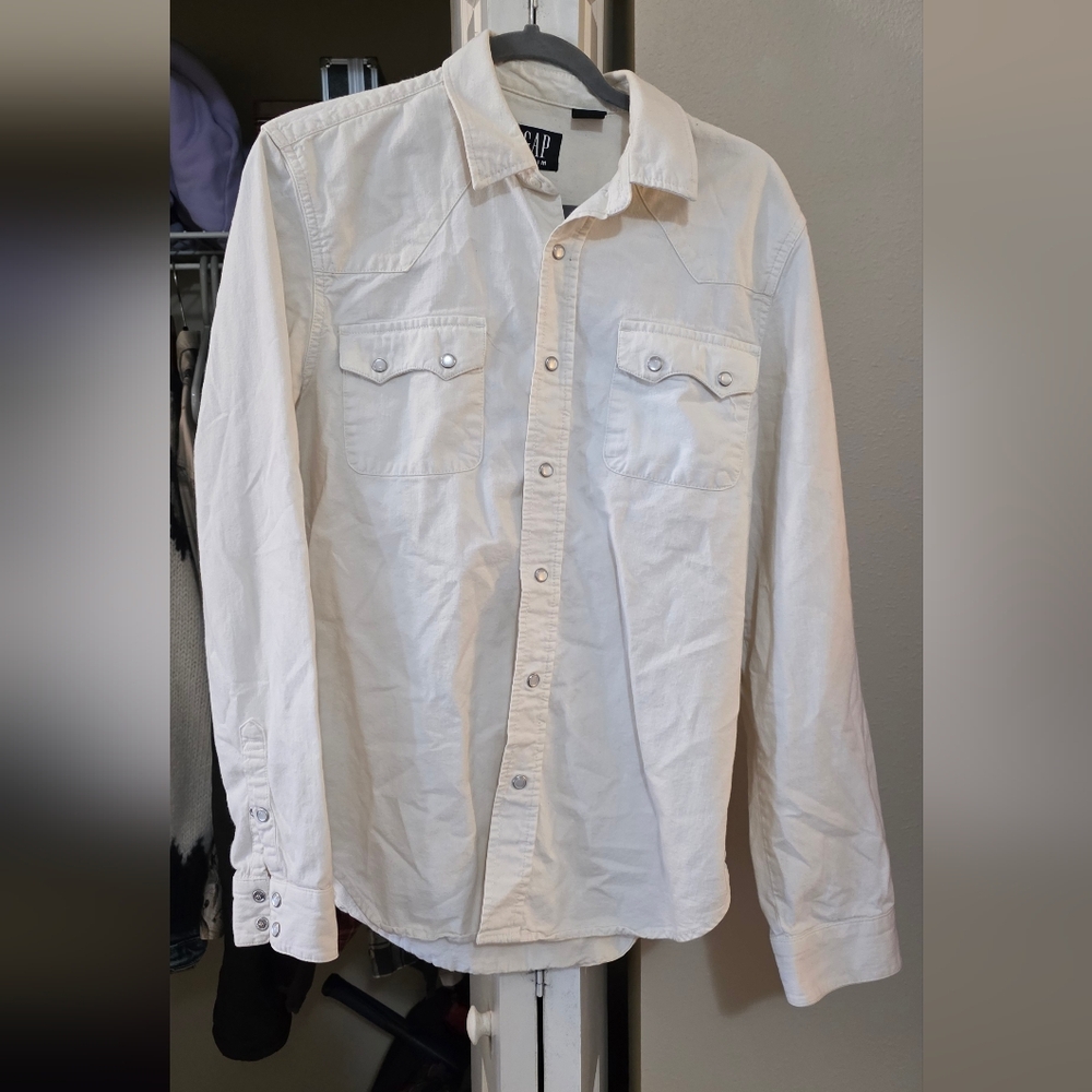 Mens GAP 100% Cotton Pearl Snaps Western Button-Up Cream Color Sz. M